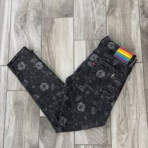 Levi’s Pride Collection Gray Floral Embroidered Big E Jeans Skinny Leg Sz 32/30